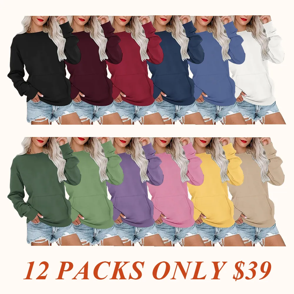 Women's Crewneck Hoodless Sweatshirt Hoodless Sweatshirt with Kangaroo Pocket Fleece Long Sleeve