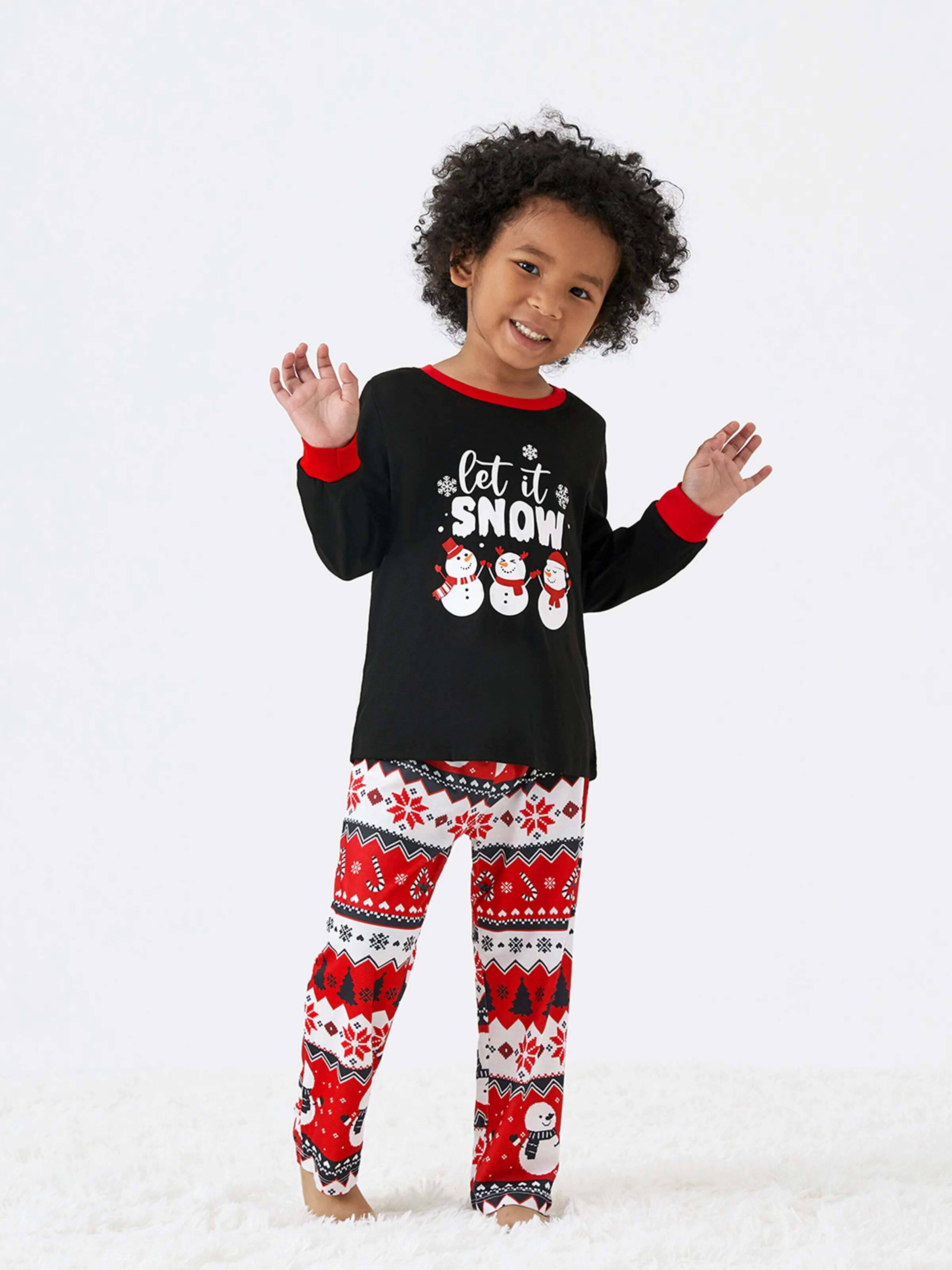 Christmas Family Pajamas Set Snowman Print Long-sleeve PJS with Christmas Socks Black