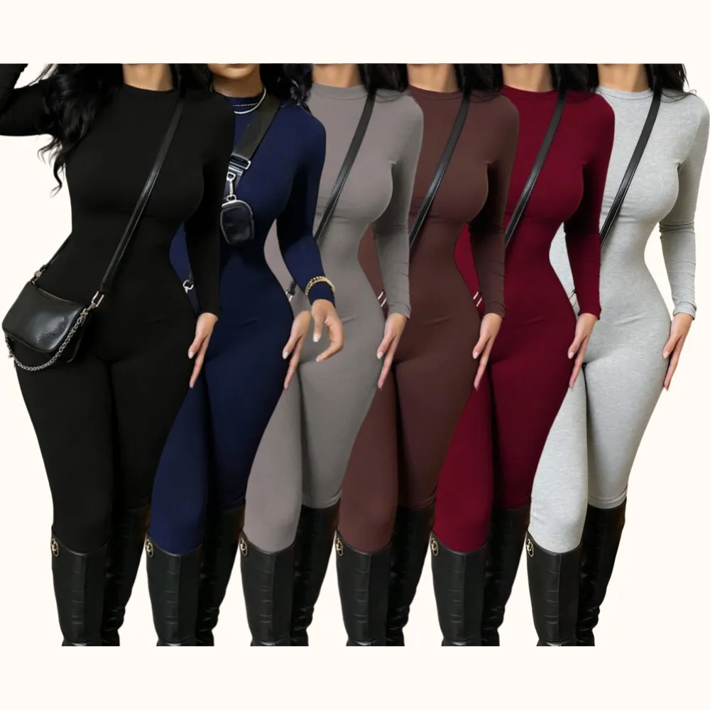 Women Solid Color Long Sleeve Jumpsuit