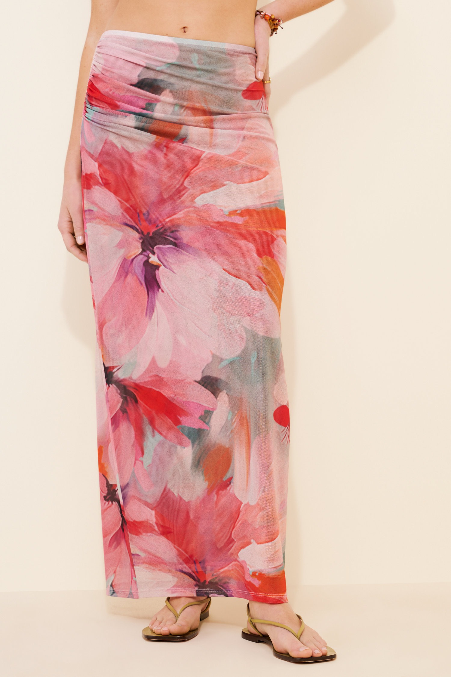 Floral Sheer Sequin Maxi Skirt