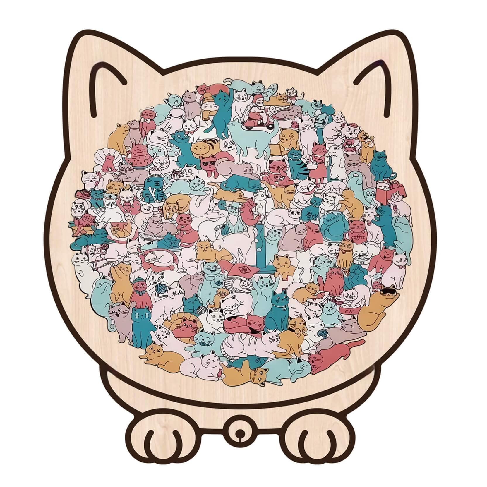 Morandi-Colored Cozy Cat Shaped Wooden Jigsaw Puzzle