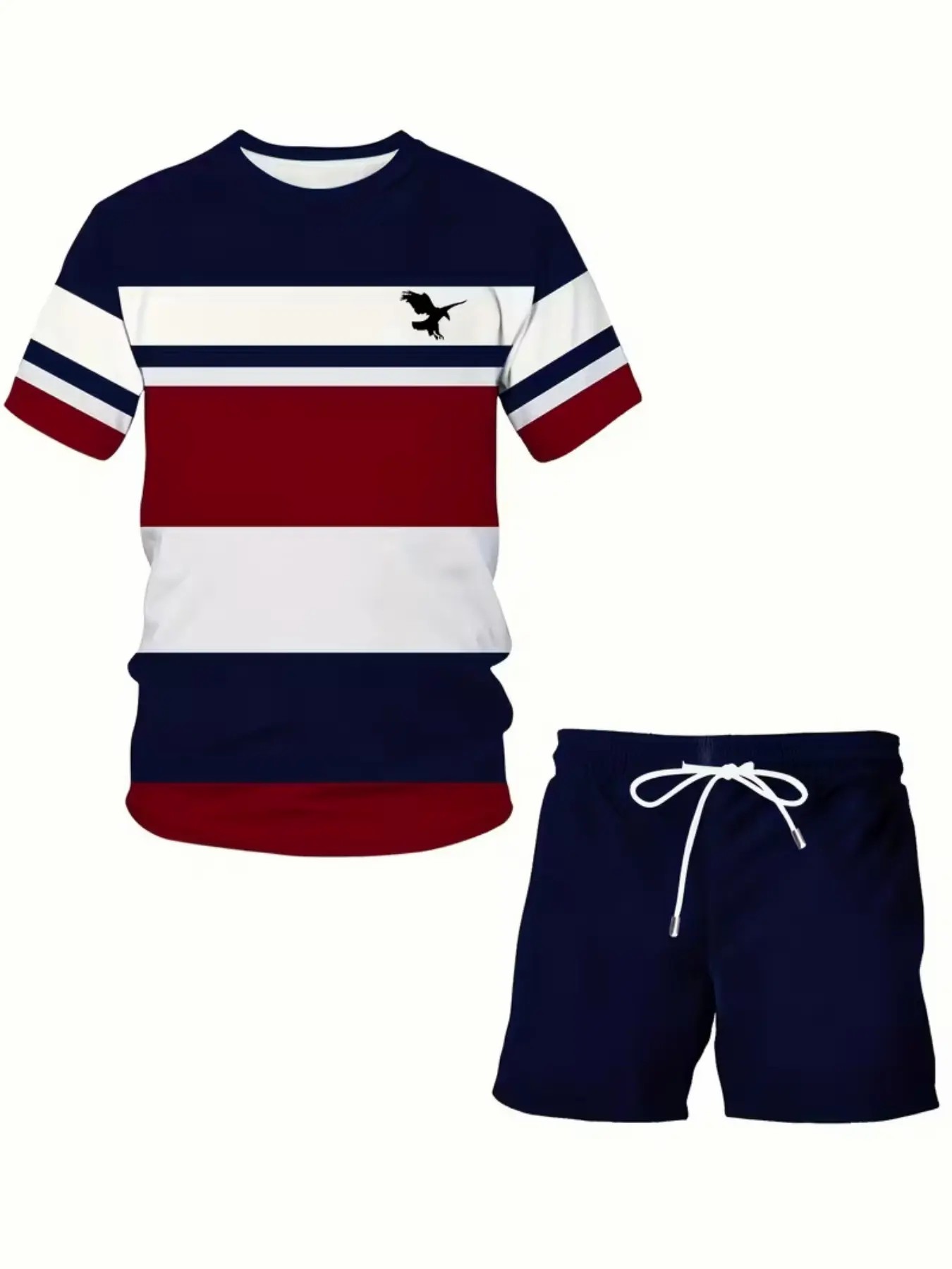 Men's Summer Casual 3D Printed Knit T - Shirt & Shorts Set