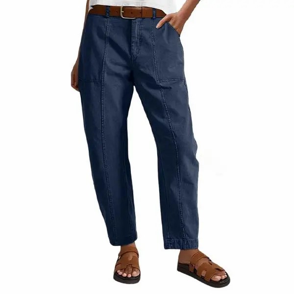 Women's Mid Waist Baby Barrel Fit Pants – Deep Pockets, High Stretch Casual Crop