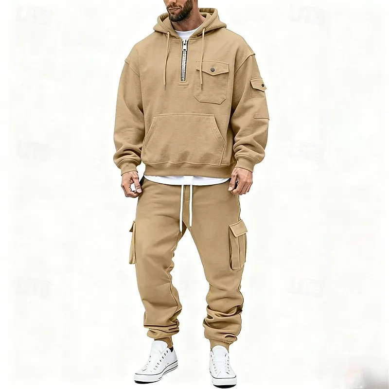 Cargo Two Piece Men's Hoodie Tracksuit Hoodie & Pants Set