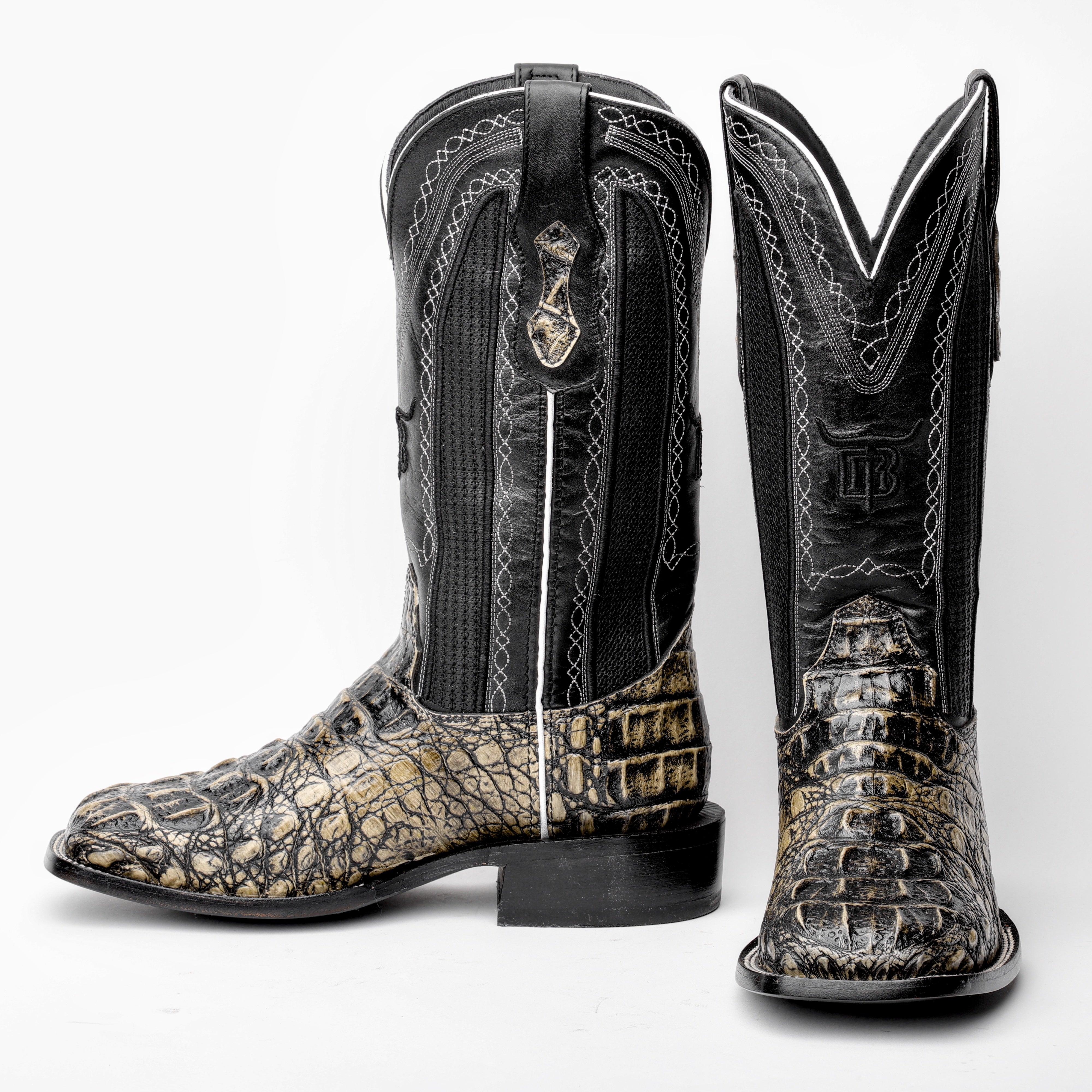 Desert Rustic Caiman Neck Leather Boots - Square Toe