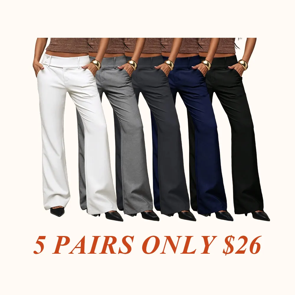 Women's Plain Pocket Elegant Casual Flare Pants, Business Casual Women's Clothing, All-Season Ladies' Apparel