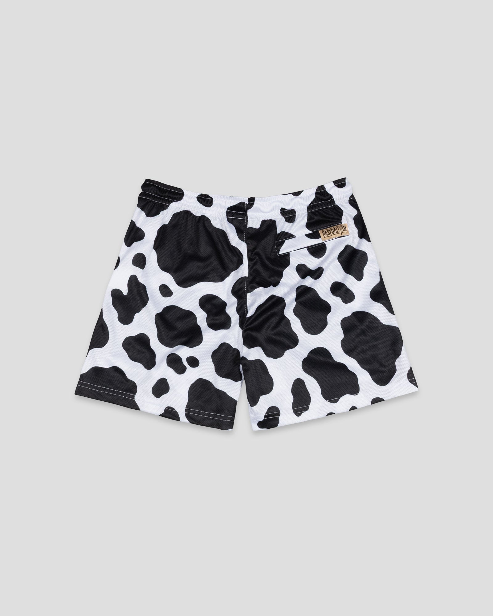Moo Milk Cow Print Diamond Air Mesh Shorts (Black) - Youth
