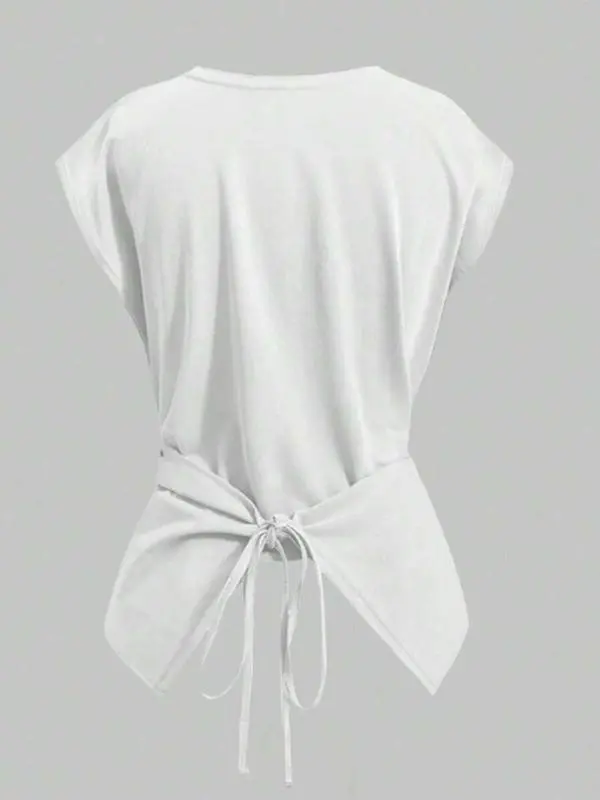 Women's Knitted Round Neck Drop Shoulder Sleeve T-Shirt