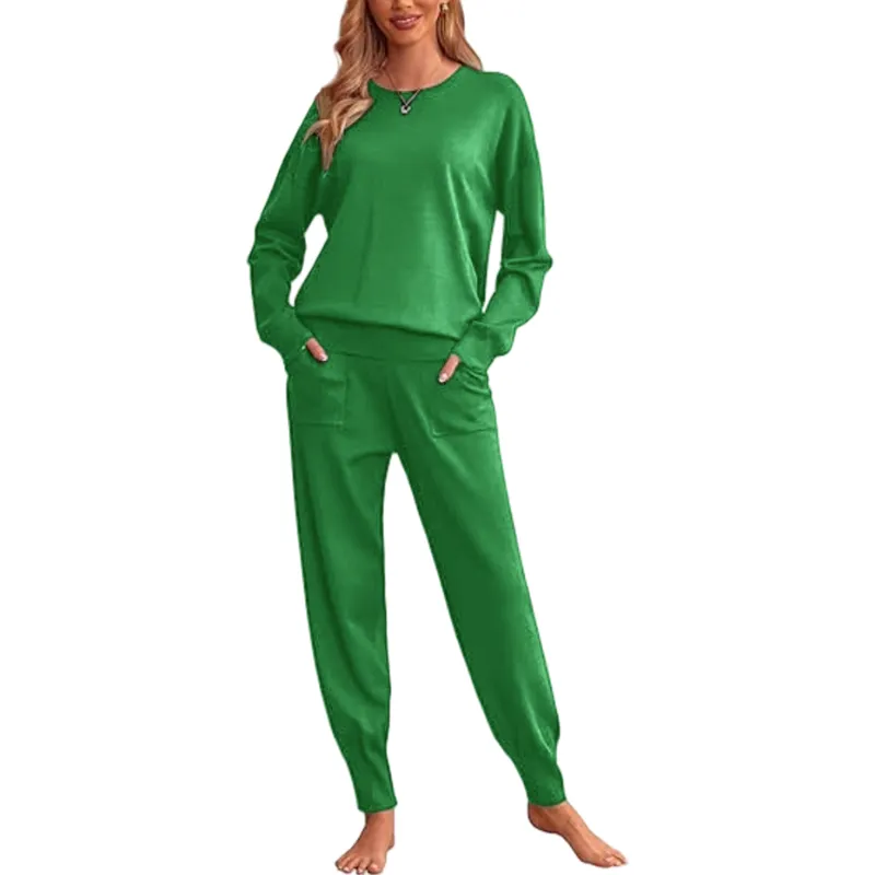 Women's Long Sleeve Knit Loungewear Set Jogger Pants Outfit