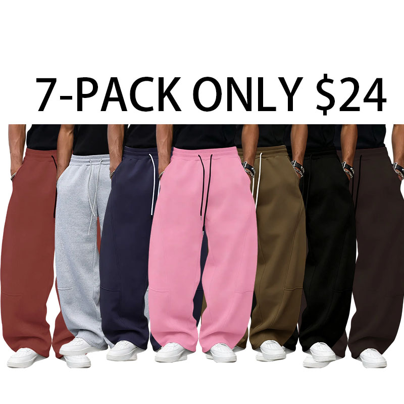 Unisex Drawstring Waist  Straight Wide-Leg Loose Fit Jogger Pants