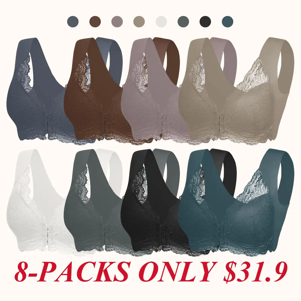 Women's Contrast Lace Hook & Eye Front PushUp Bra