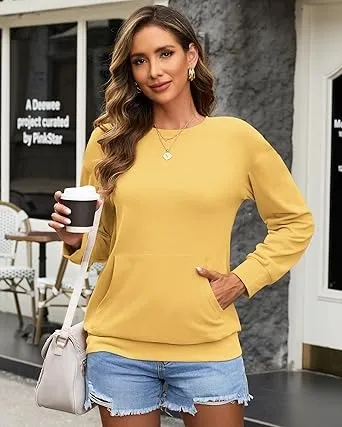 Women's Crewneck Hoodless Sweatshirt Hoodless Sweatshirt with Kangaroo Pocket Fleece Long Sleeve