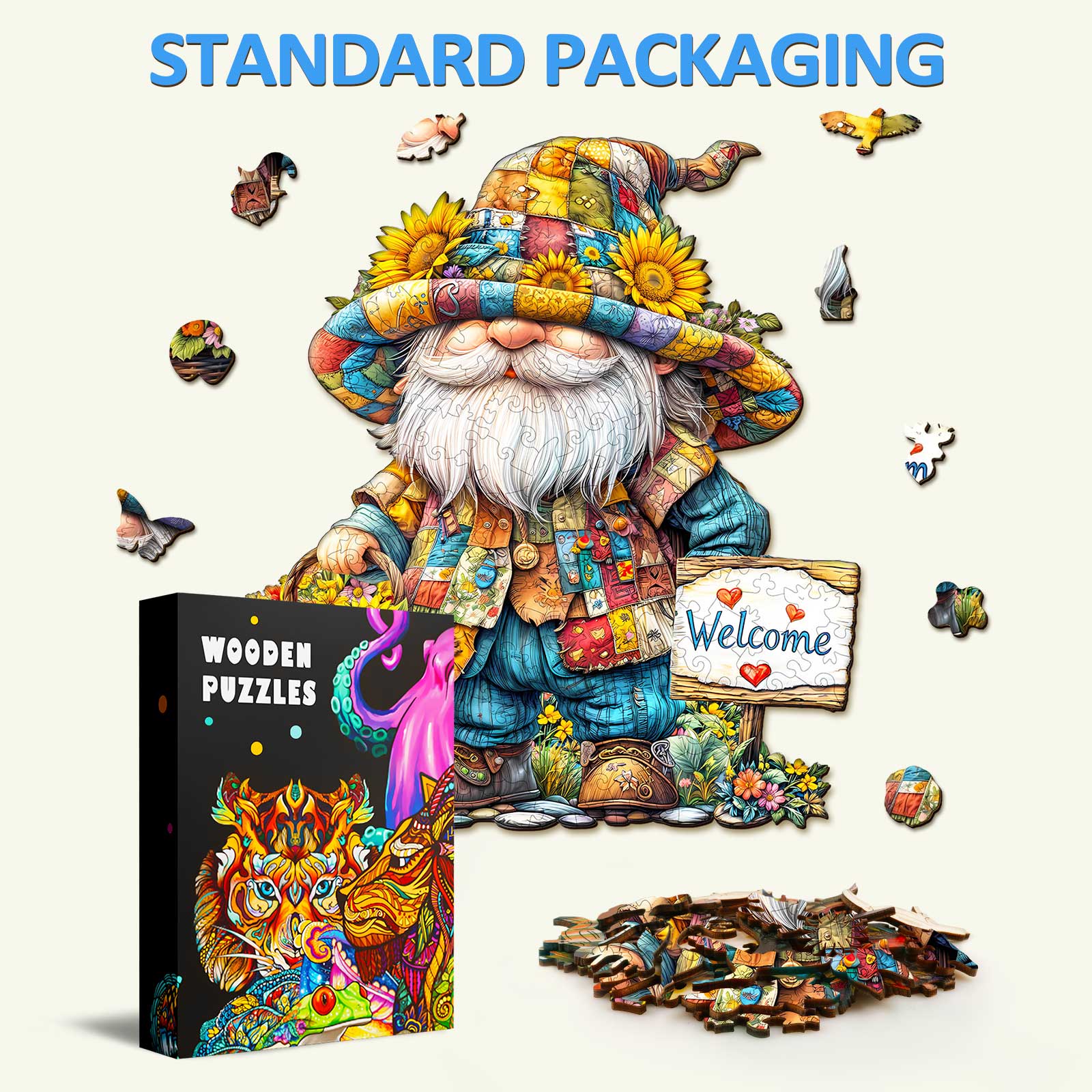 Sunflower gnome Wooden Jigsaw Puzzle