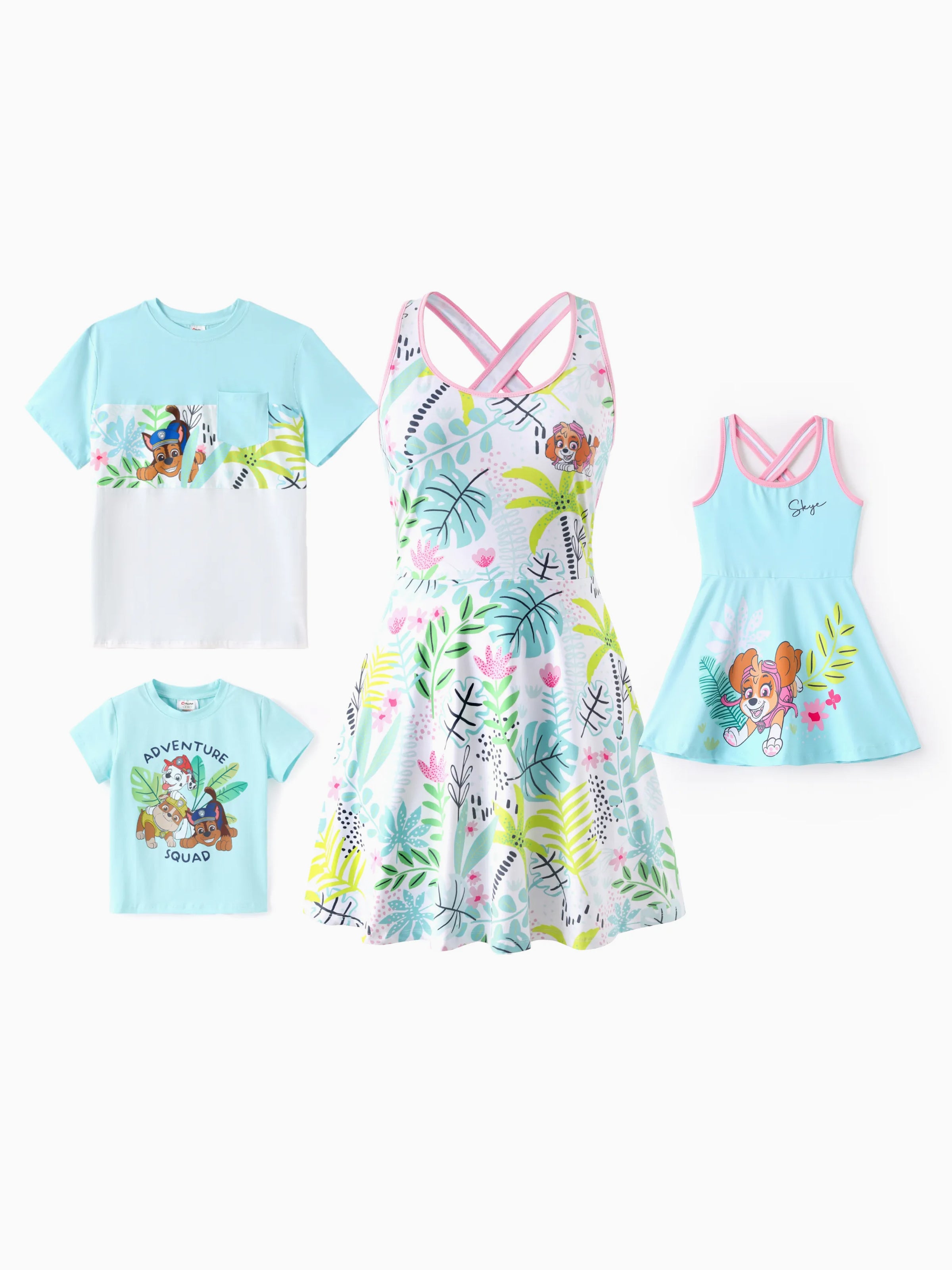 PAW Patrol Matching Family Floral Dress/ Cotton Top Turquoise