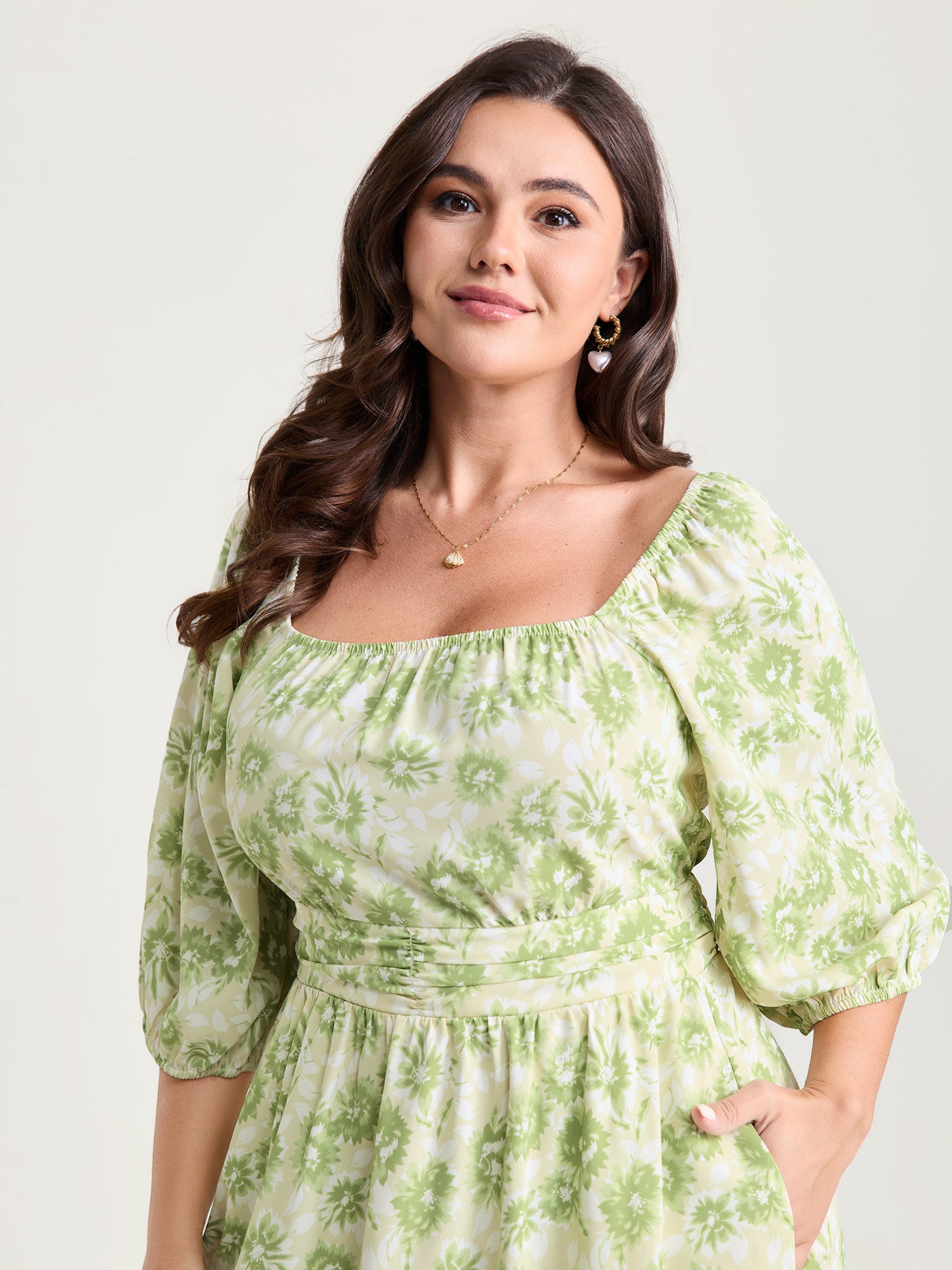 Silhouette Flower Pleated Waist Mini Dress