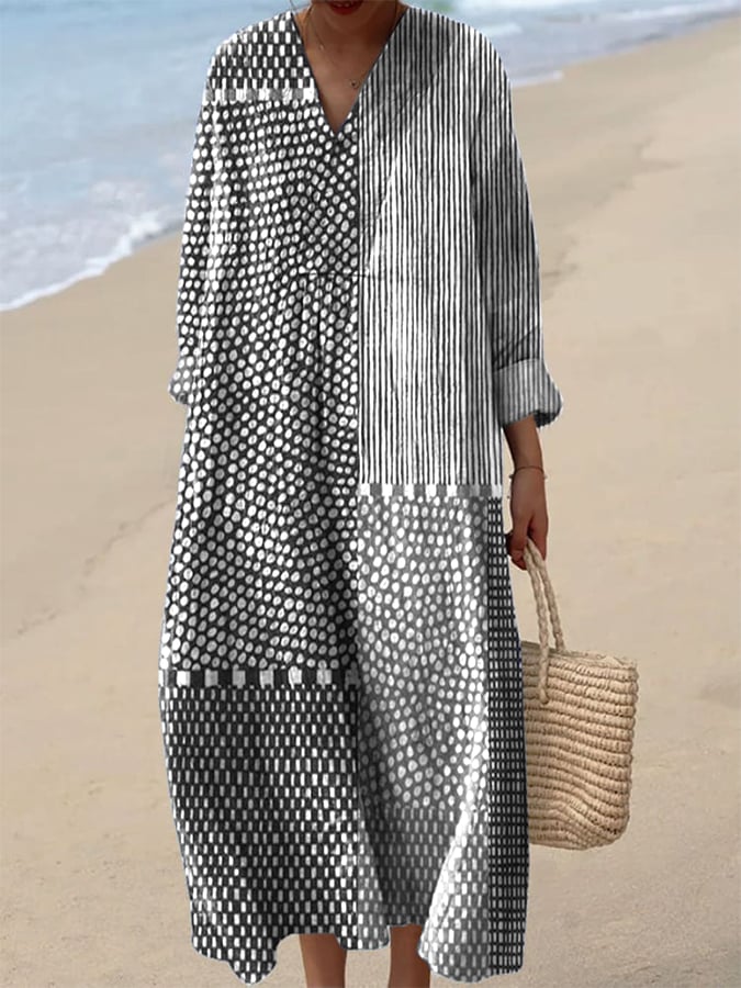Women's Abstract Geometric Line Art Print Dress- Fast Shipping