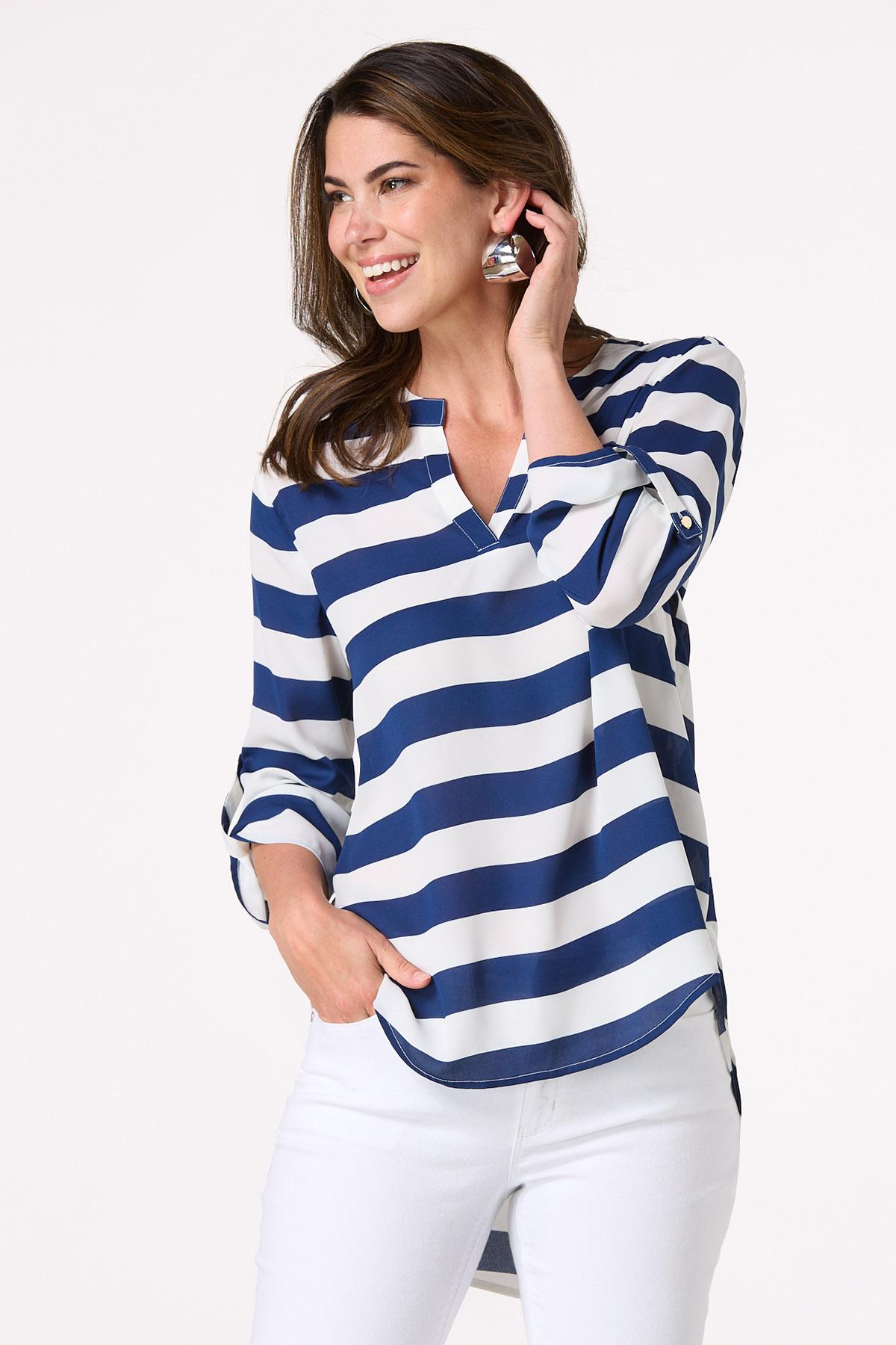 Navy Stripe High- Low Top