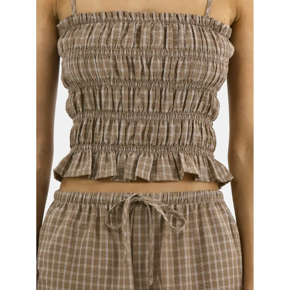Plaid Seersucker Smocked Cami Top and Pants Set