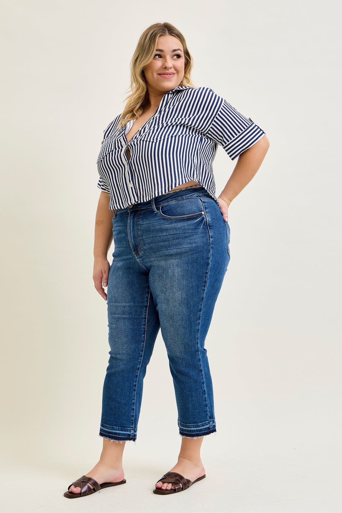 Aurora High Rise Vintage Wash Kick Flare With Released Hem - PLUS