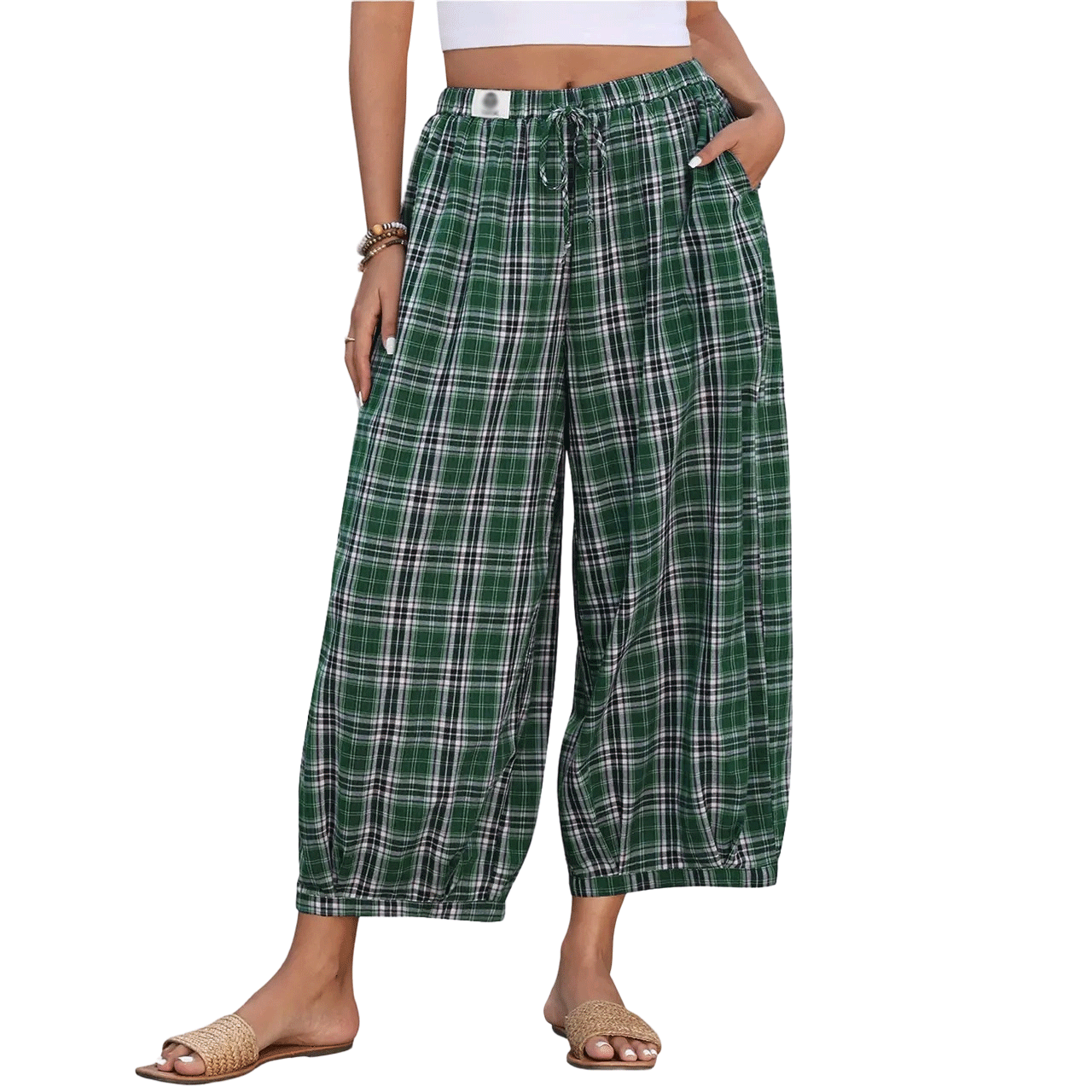 Women's Cotton Linen Wide-Leg Boho Pants with Pockets