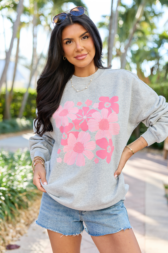 Organic Floral Print Light Grey Graphic Sweatshirt
