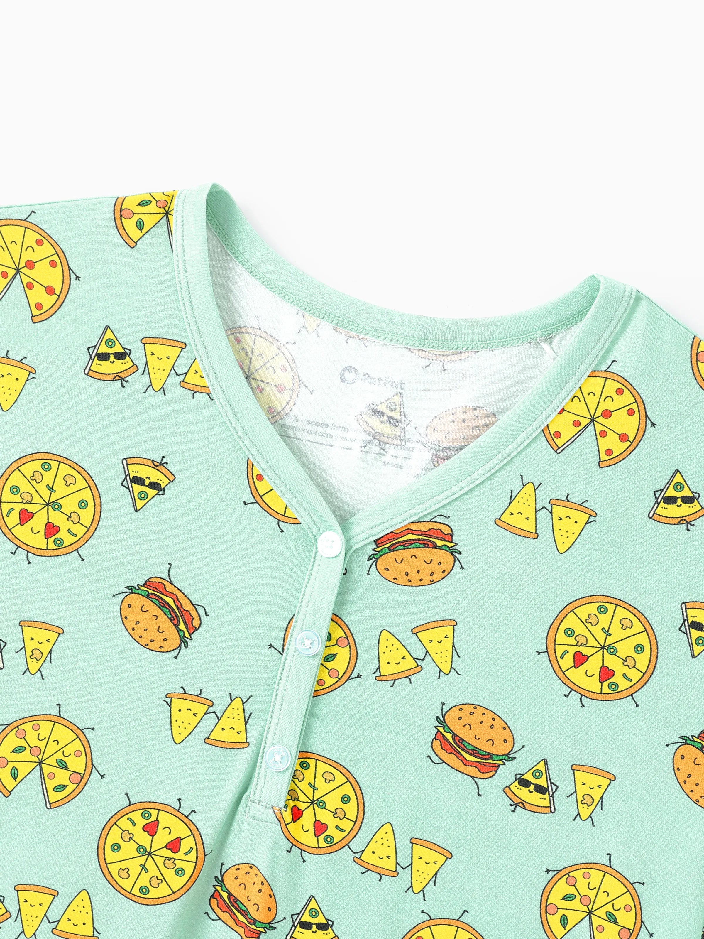 Bamboo Family Mint Green PJs Cute Cartoon Food Theme Print Short Sleeve & Long Pants Sleepwear Matching Pajama set (Snug-Fitting for Children) Light Blue