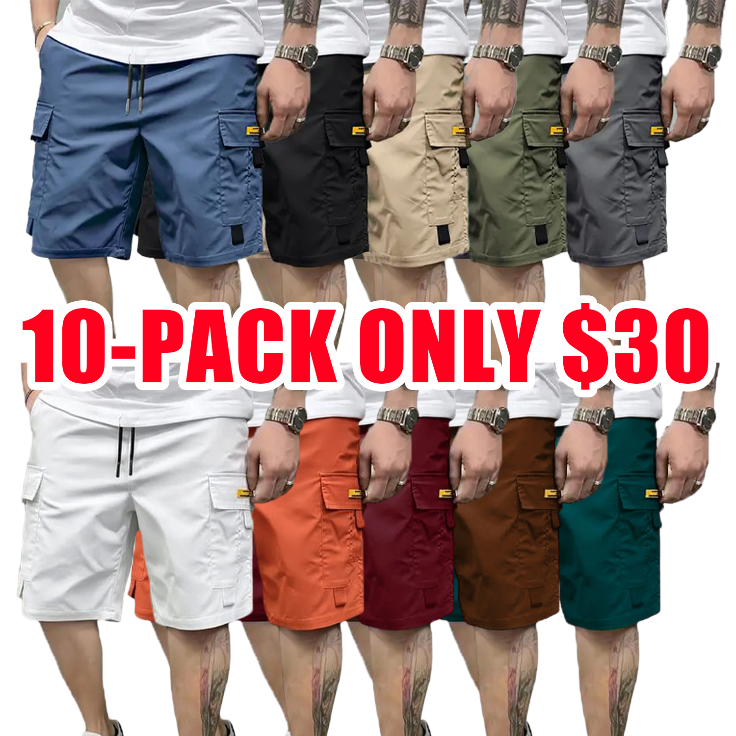 Street Style Three-Piece Set!Men's Multi-Pocket Cargo Shorts Comfortable & Stylish - Perfect for Everyday Casual & Sports Wear
