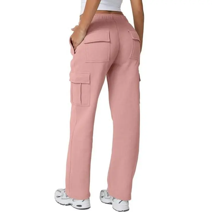 Women's multi-pocket solid color pants