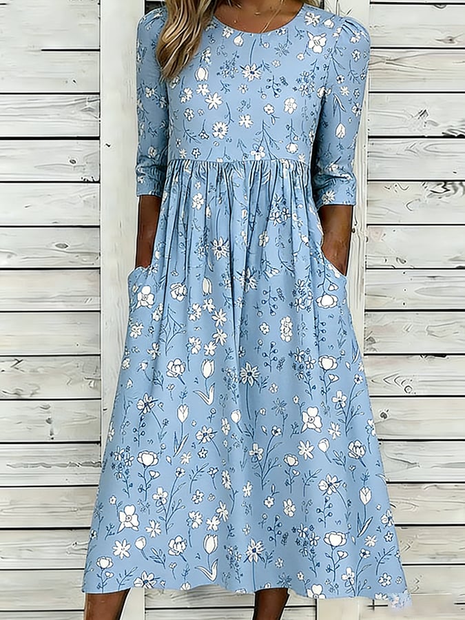 Women's Vintage Floral Art Print Dress- Fast Shipping