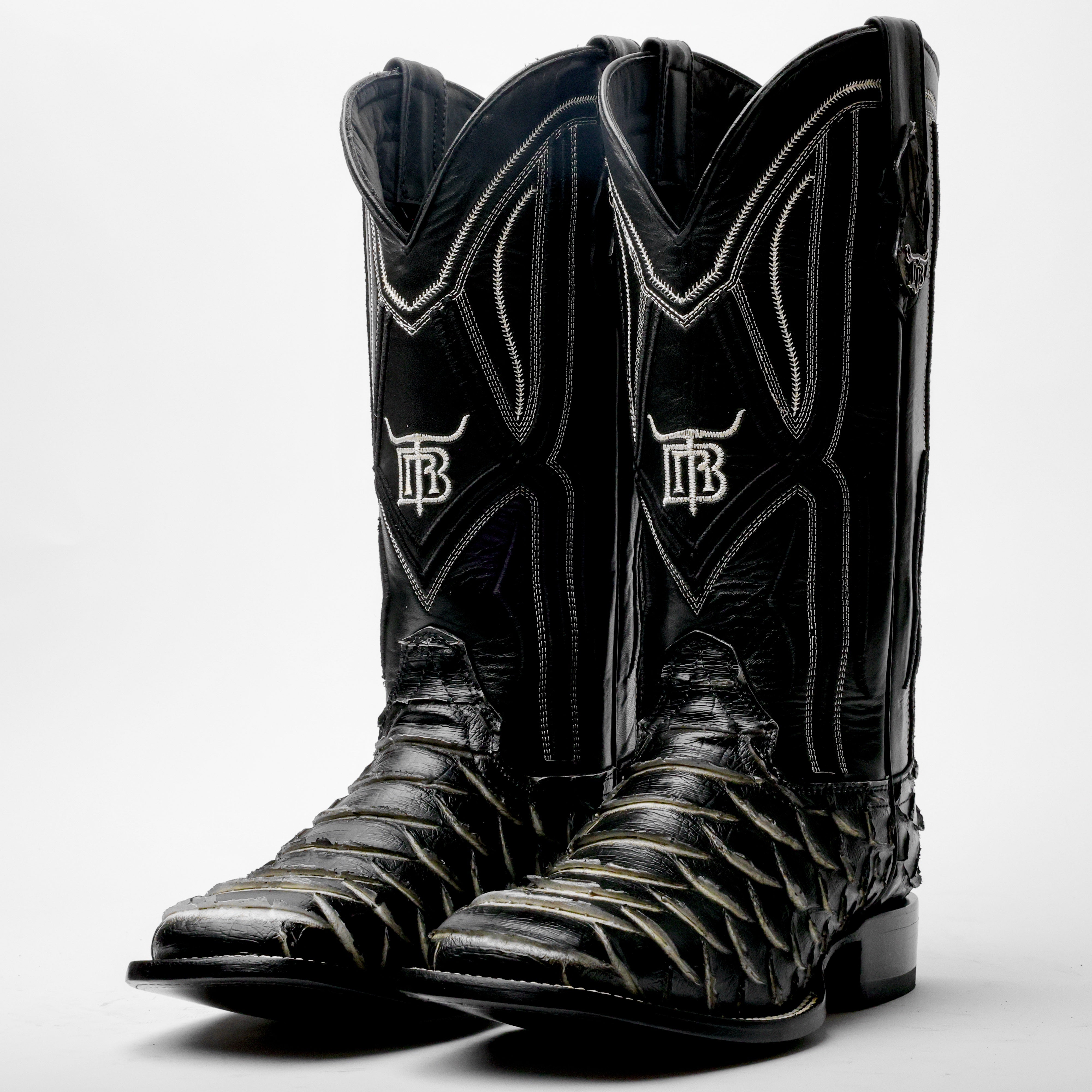 Black/White Jumbo Python Leather Boots - Square Toe