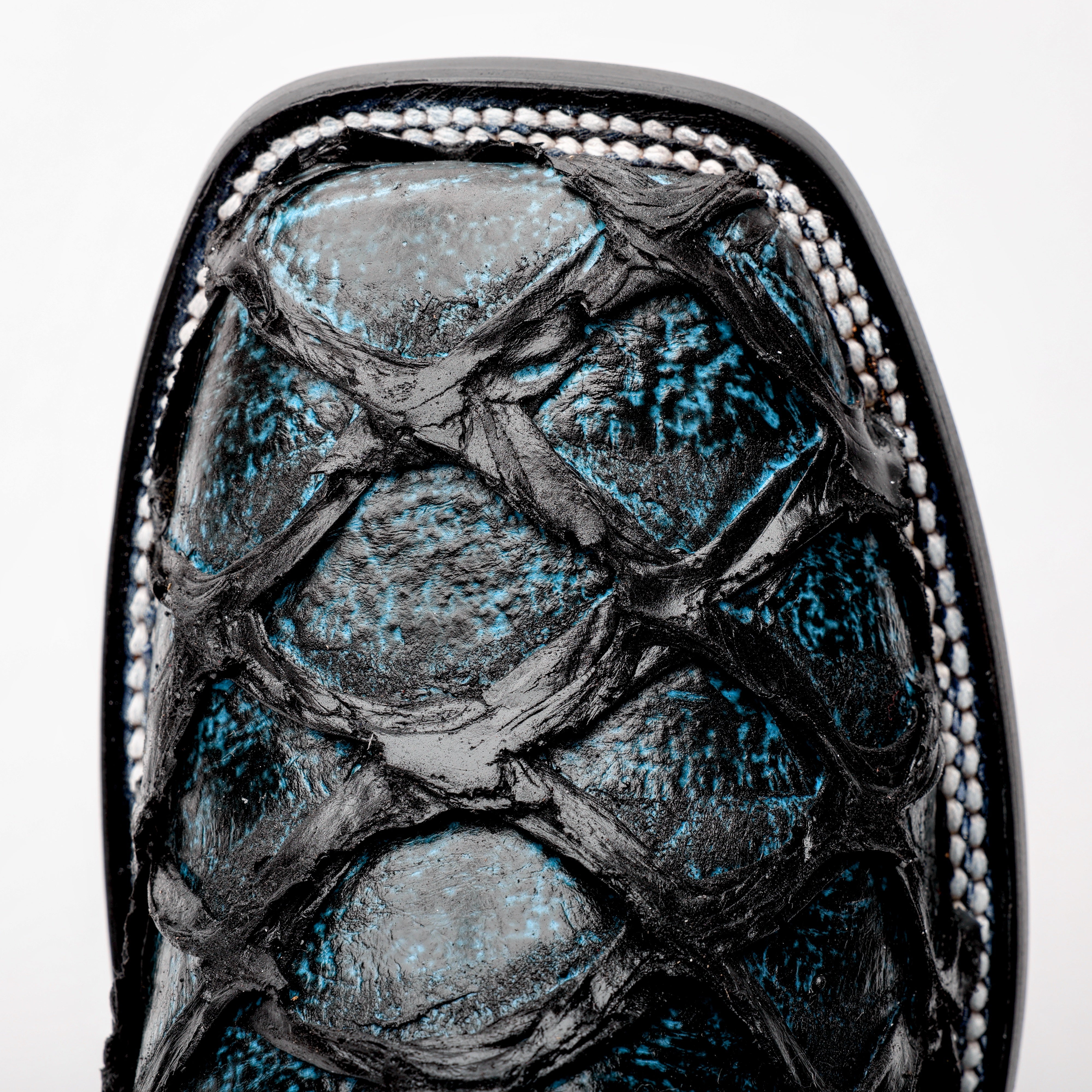 Midnight Blue Jumbo Pirarucu Leather Boots - Square Toe