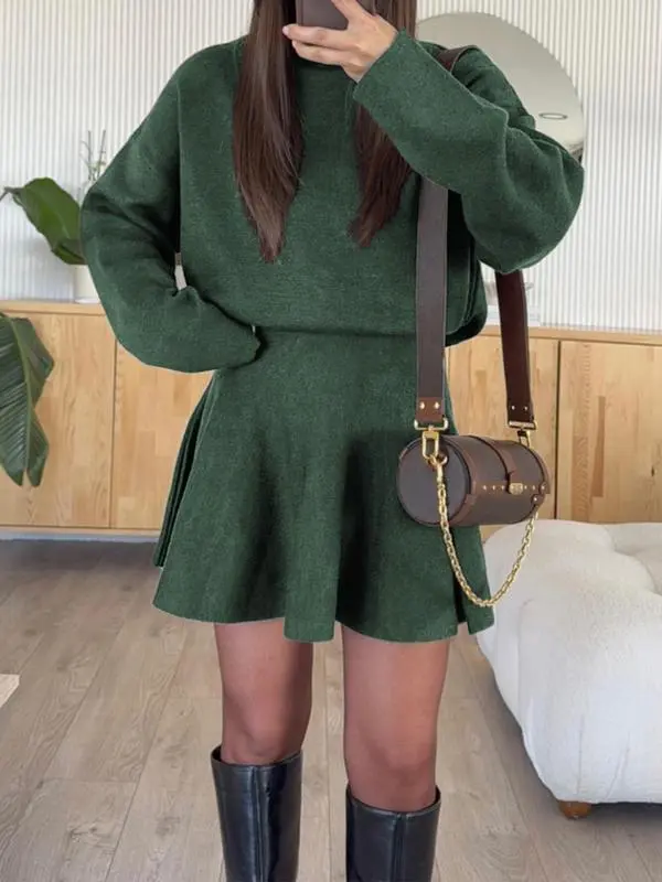 Women's Casual Half-High Neck Long Sleeve Knit Dress