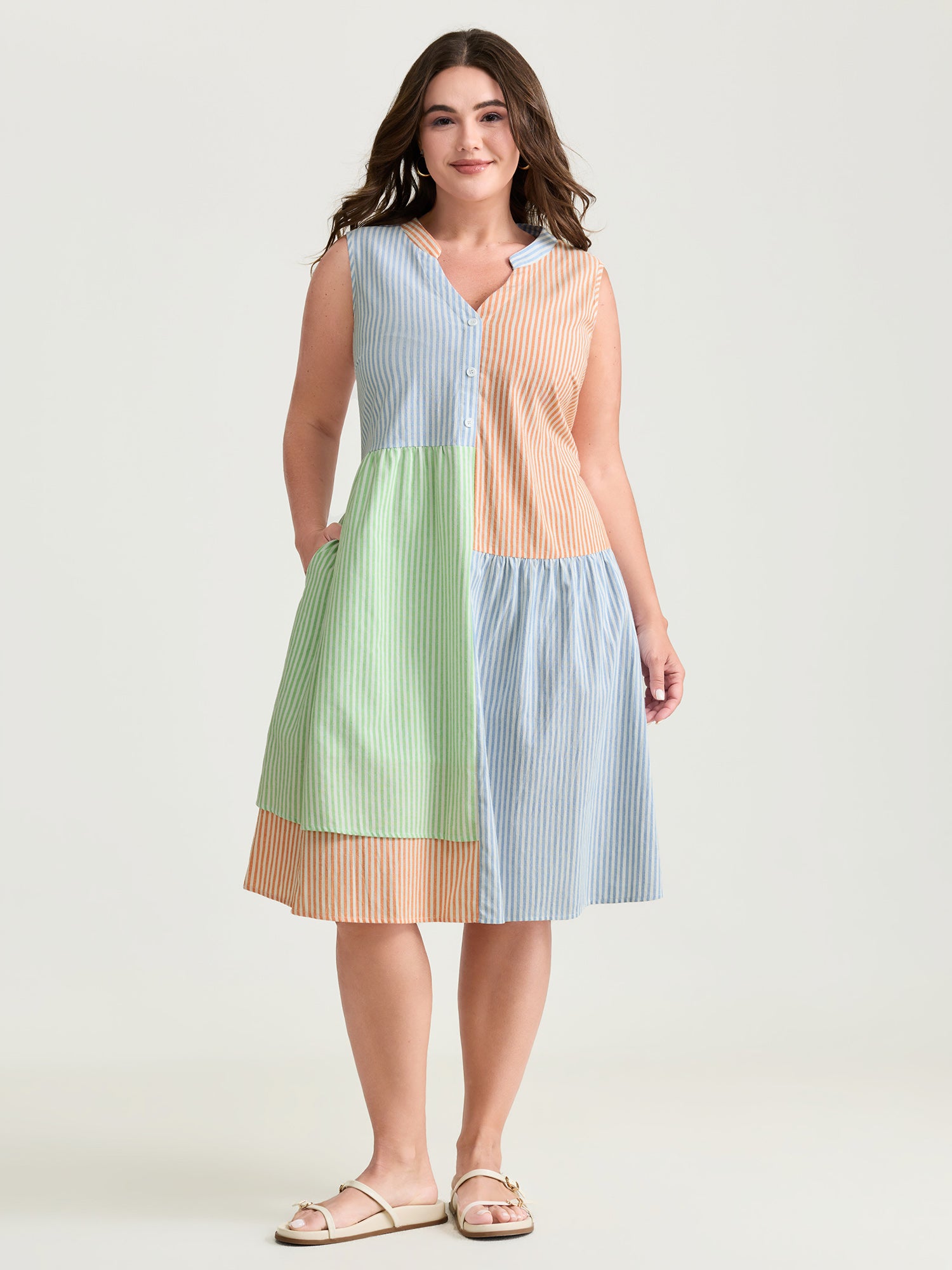 Pastel Stripe Collage Print Layered Mini Dress