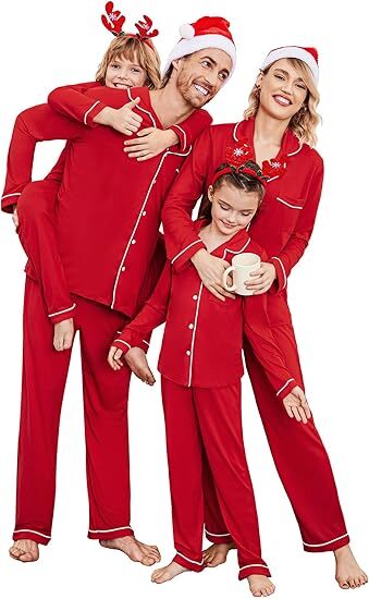Family Matching Pajamas Long Sleeve Button Down Pj Set Festival Party Sleepwear