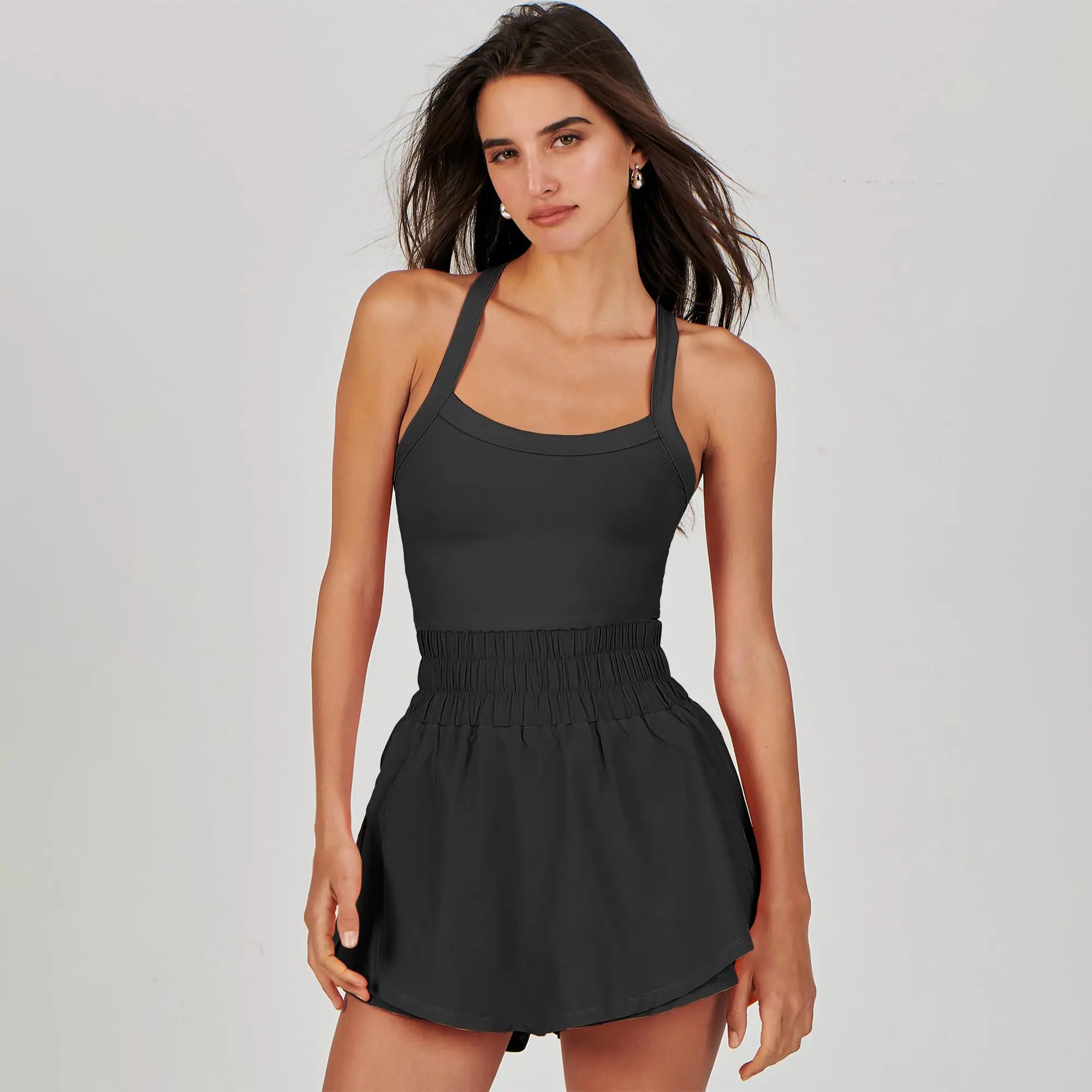 Women’s Athletic Tennis Dress – Sleeveless Mini Skort Romper