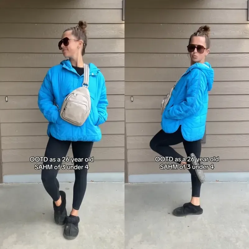 Women's oversized down jacket with quilted batwing sleeves pullover