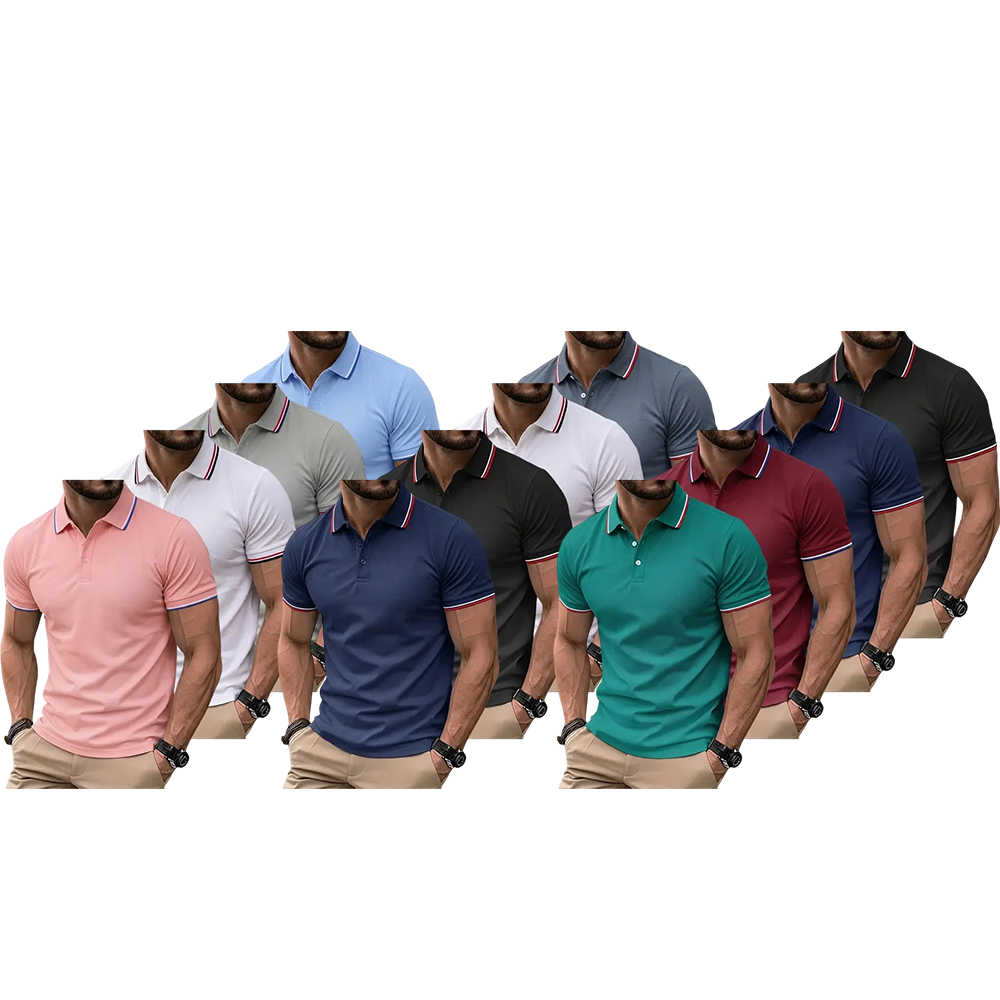 Men’s Short-Sleeve T-Shirt Pack of 12 – Solid Color, Turn-Down Collar Design, Slim Fit, Business Casual, Comfortable Undershirt