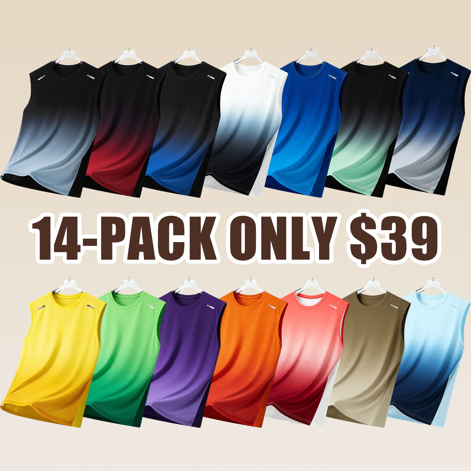 Clean Gent 4/1 Men’s Ultra-Thin Loose Fit Summer Tank Top with Fashion Gradient Print and Crew Neck, Breathable Sports Vest for Outdoor Running and