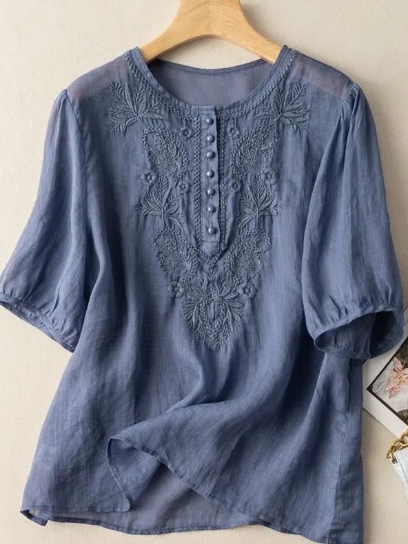 Women Embroidered Cotton Linen Tops- Fast Shipping