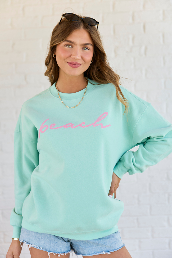 Beach Script Mint Graphic Sweatshirt