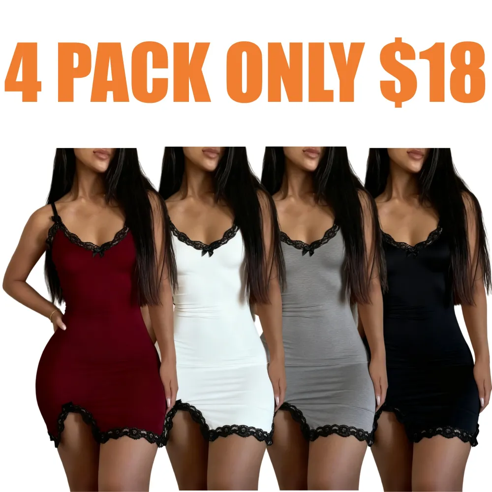 Women's Colorblock Contrast Lace Bow Decor Split Hem Cami Dress