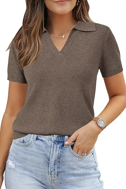 Womens Wool Blend Polo Shirts Spring Summer Sweater Tops