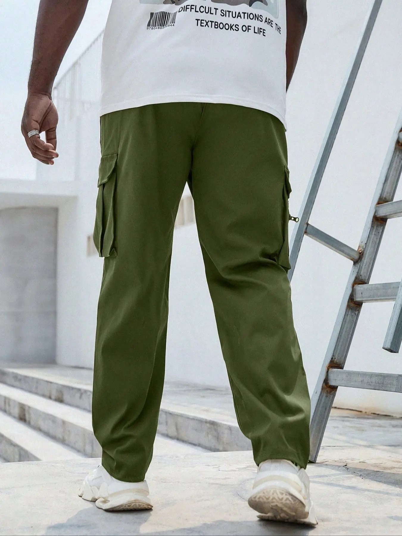 Men's Plus-Size Solid-Color Drawstring Cargo Pants