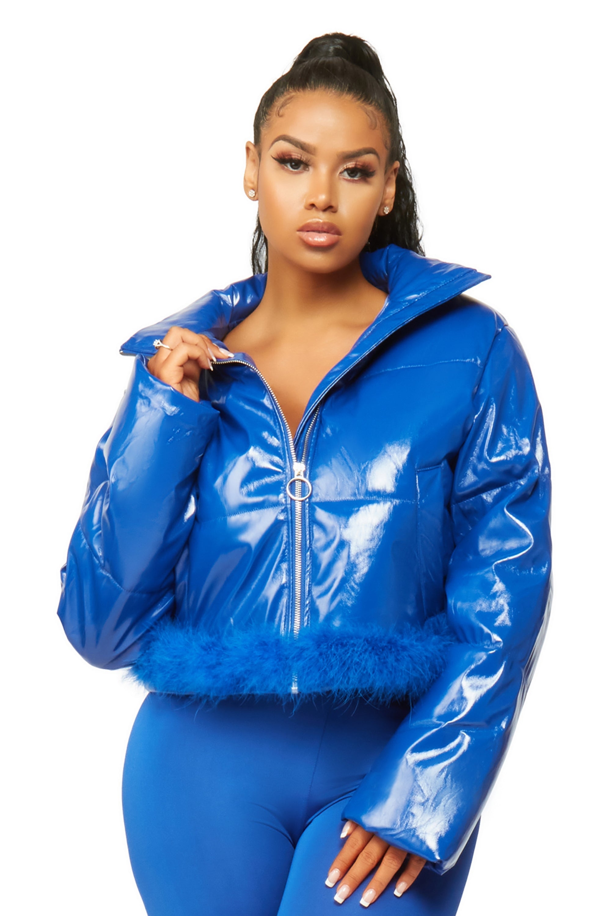 Saylor Royal Blue PU Puffer Jacket