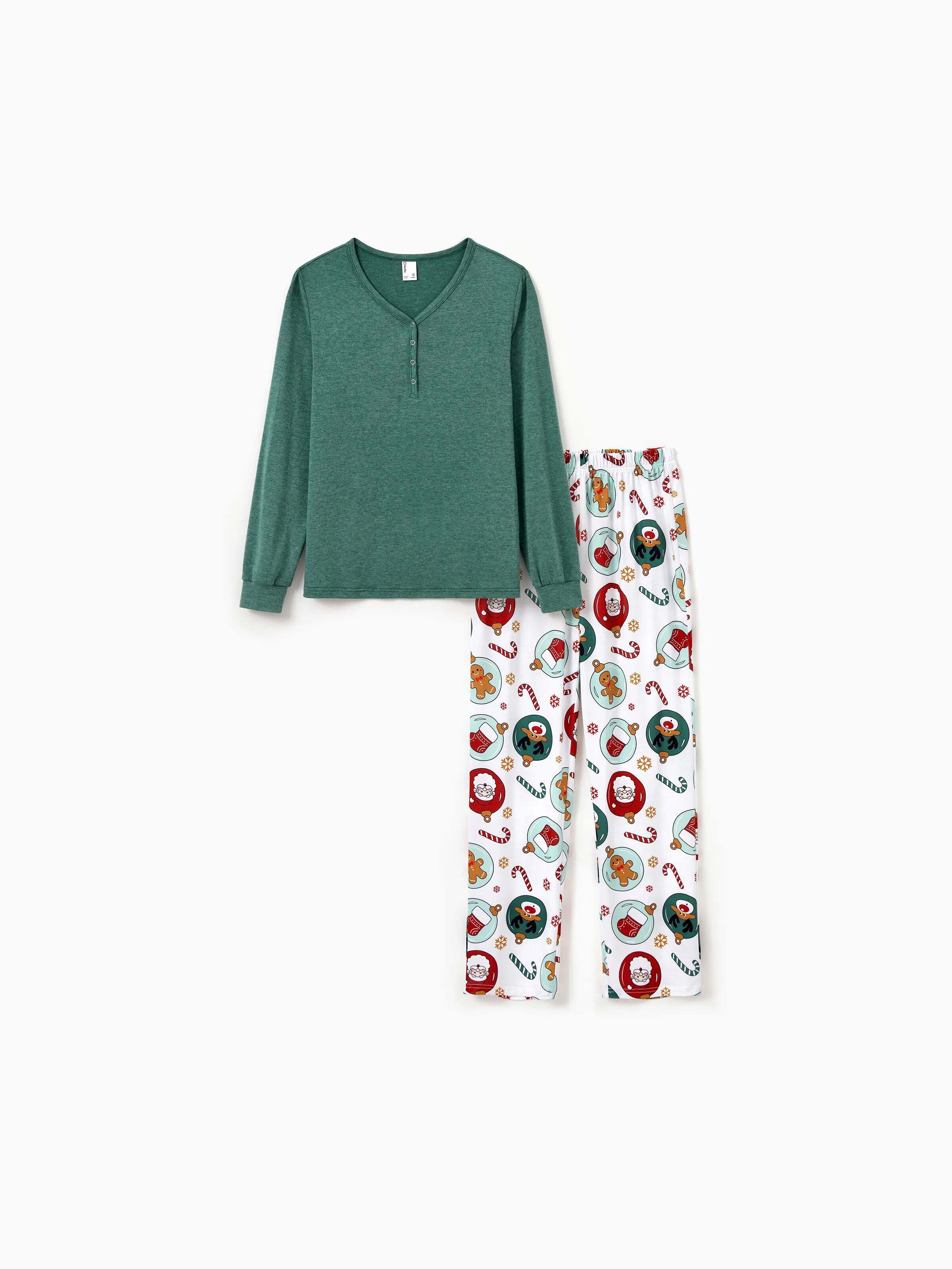 Christmas Matching Family Pajamas Set Reindeer and Santa Claus PJS with Christmas Socks Green