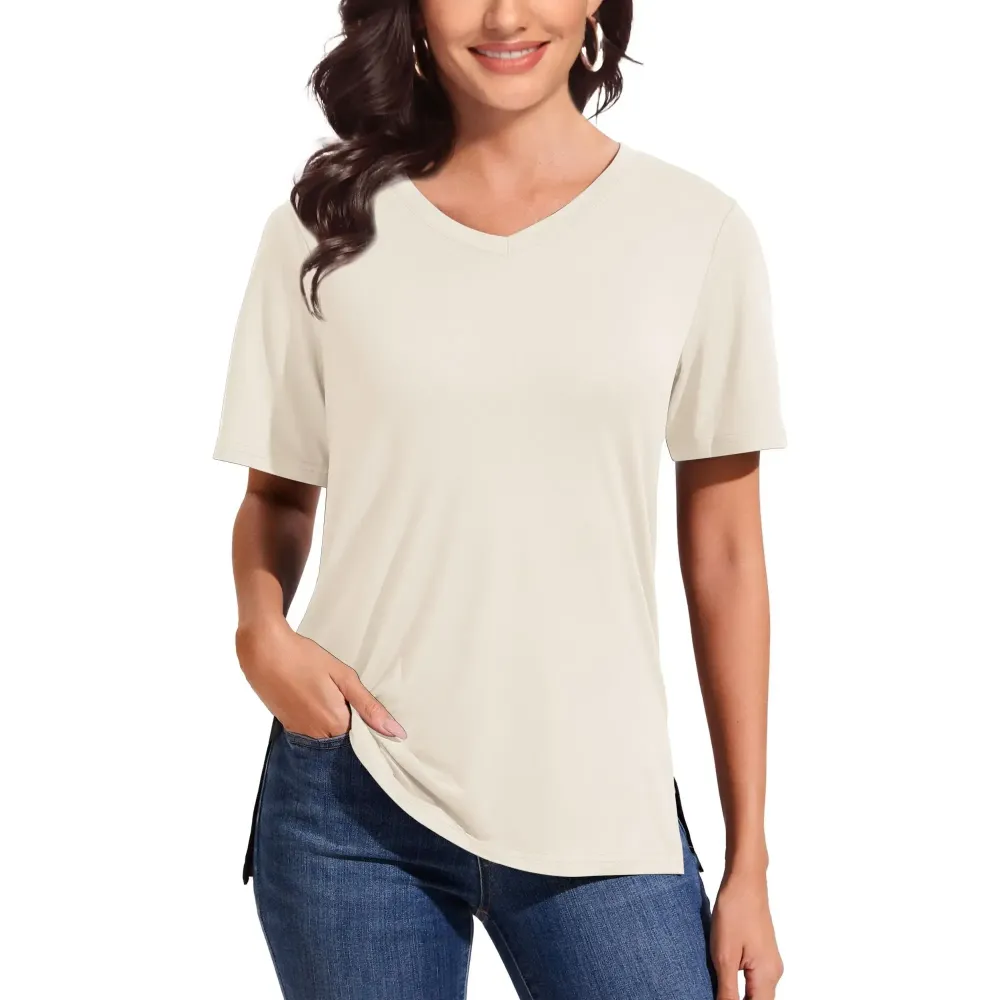 Women's Plus Size Short/Long Sleeve T-Shirts - ‌Lightweight Casual V-Neck Tops for Fall, ‌Breathable Loose Fit‌