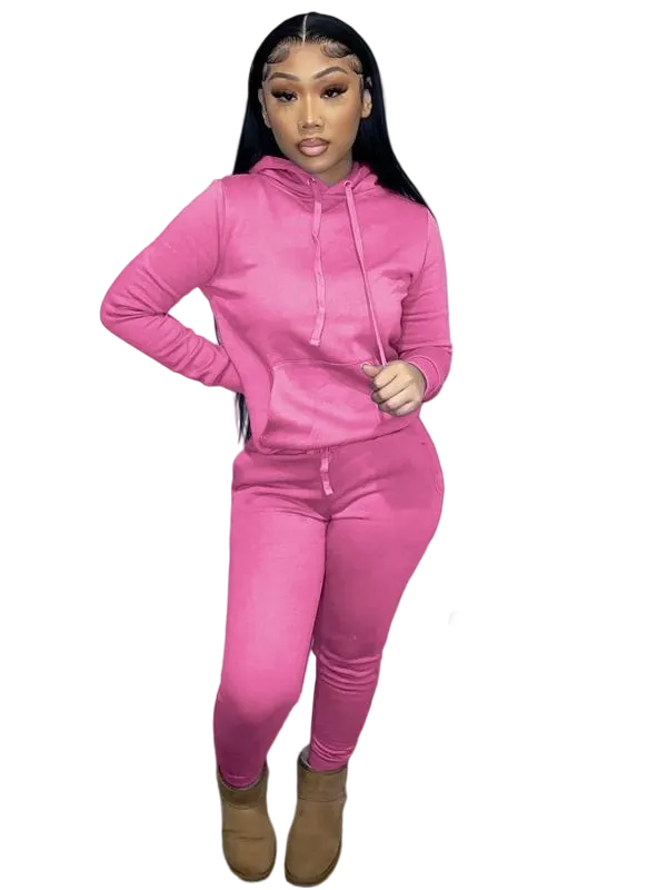 Women's drawstring hoodie and pocket sweatpants two-piece set