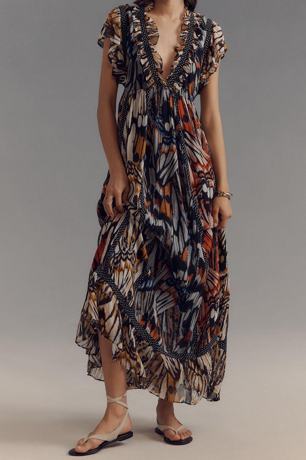 Short-Sleeve V-Neck Midi Dress