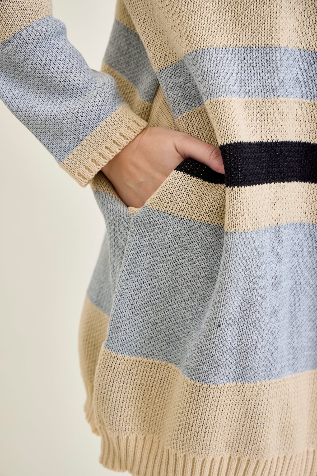 Drape Stripe Cardigan Beige Sweater