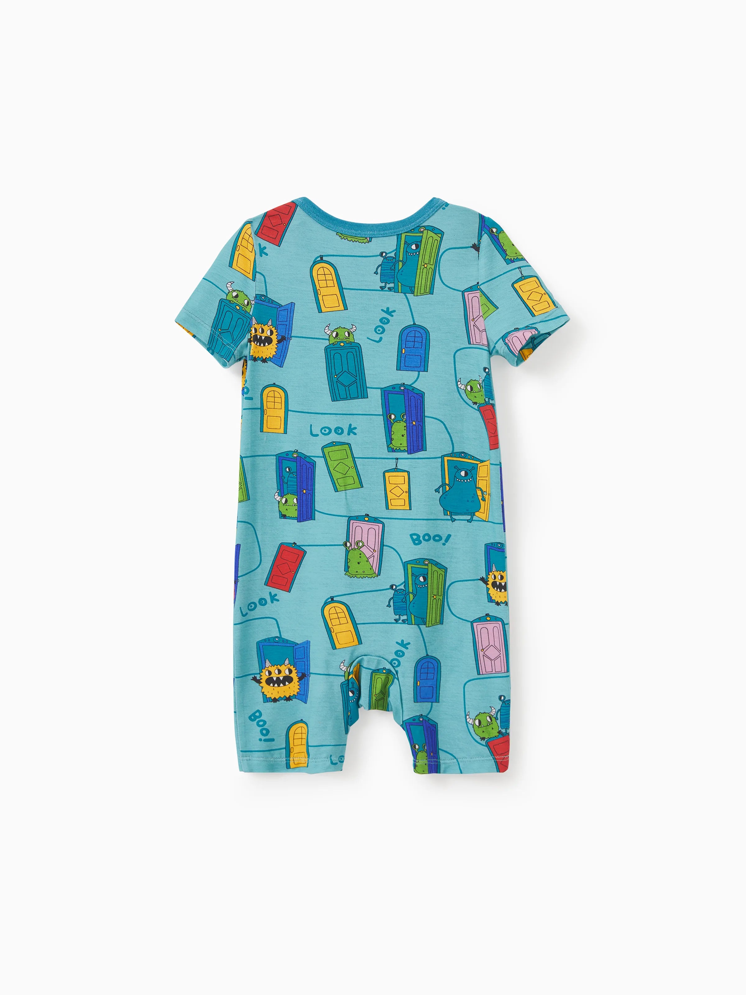 Bamboo Family Pajamas Cartoon Print Short-sleeve Matching Pajama set ( Snug-Fitting for Children ) Green